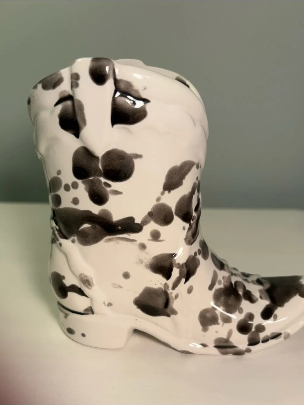 Tyler Paddywax boot-White and Black Speckled Ceramic Boot Vase - Home Accents